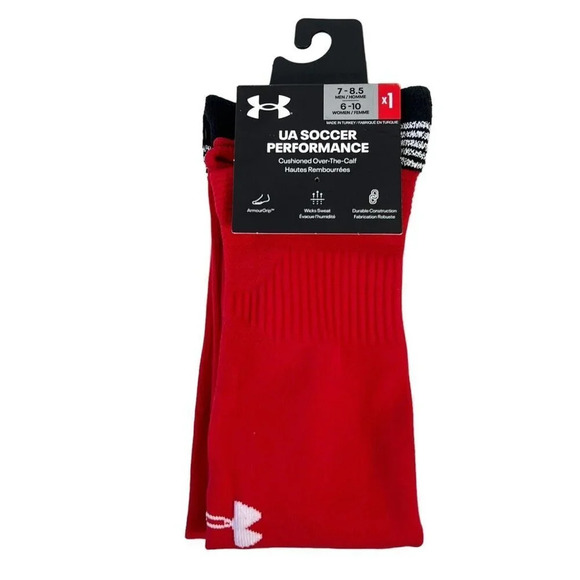 UNDER ARMOUR UA Soccer Performance Cushioned OTC Socks Men (7-8.5) Wm (6-10) Red - Picture 1 of 6